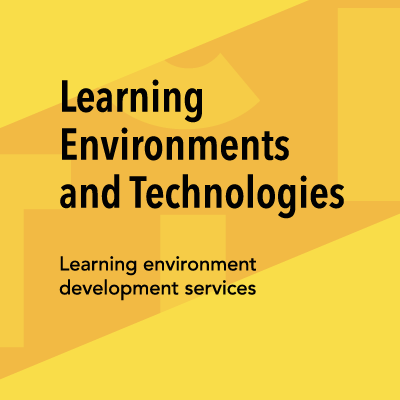An image with text that reads "Learning Environments and Technologies: learning environment development services."
